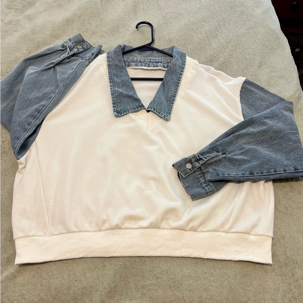Two for One Denim Collared Pullover - Picture 2 of 2